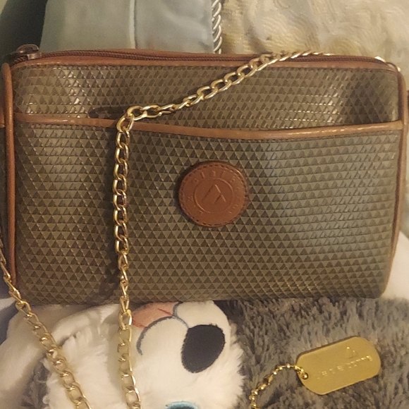 LIZ🔺️CLAIBORNE Vintage 1983 Embossed Logo #1 Olive Green/Brown Bag - Picture 1 of 12